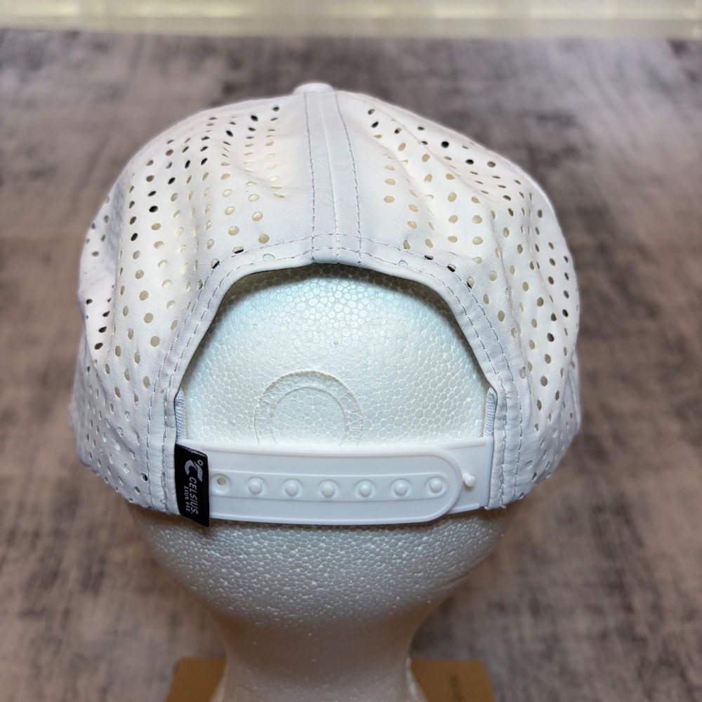 Celsius Energy Drink White Perforated Snapback Hat Embossed Logo Performance Cap - Picture 3 of 4